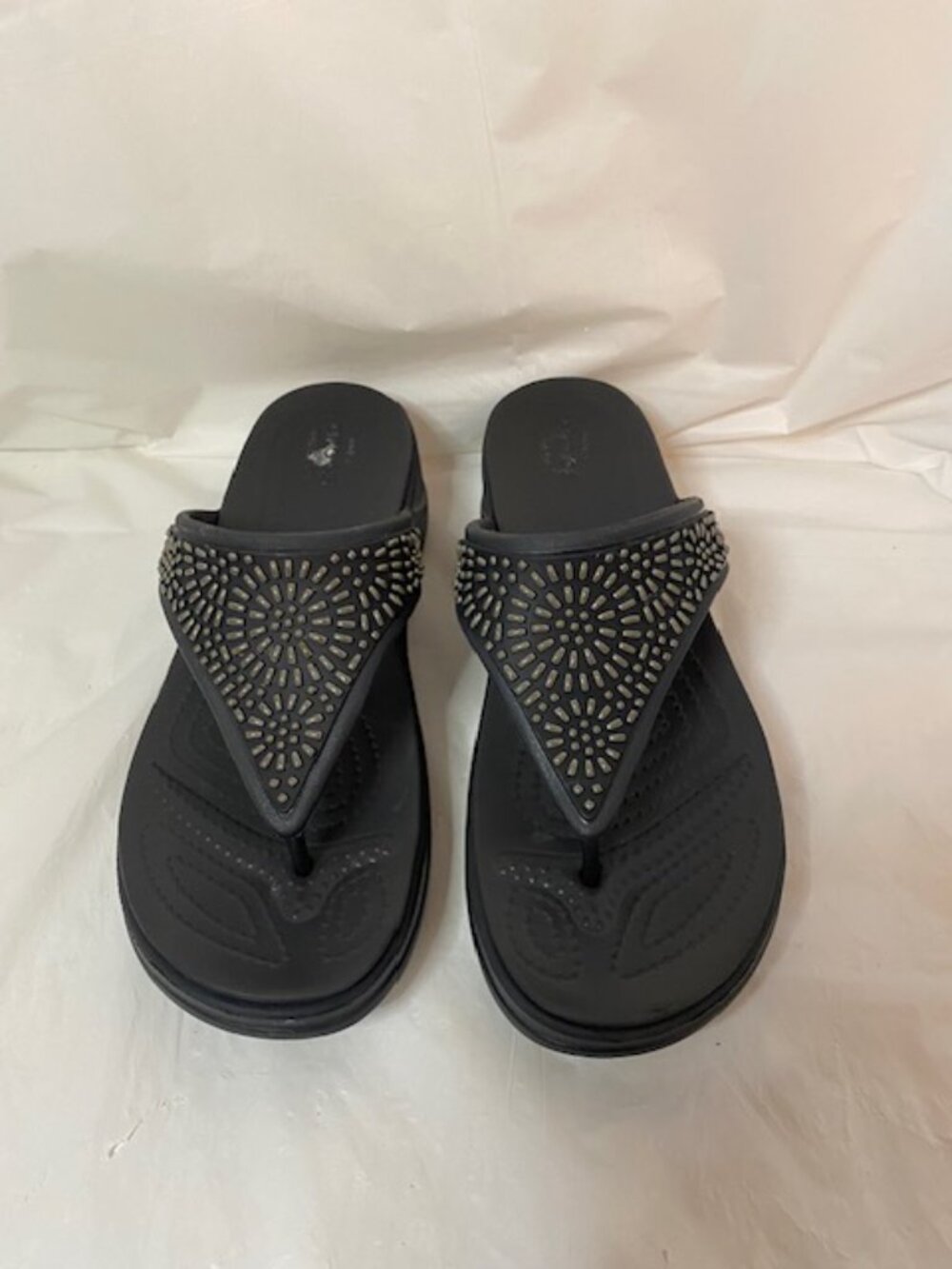 Crocs Monterey Diamante Wedge Sandals,  Black /Metallic, Women's Size 9